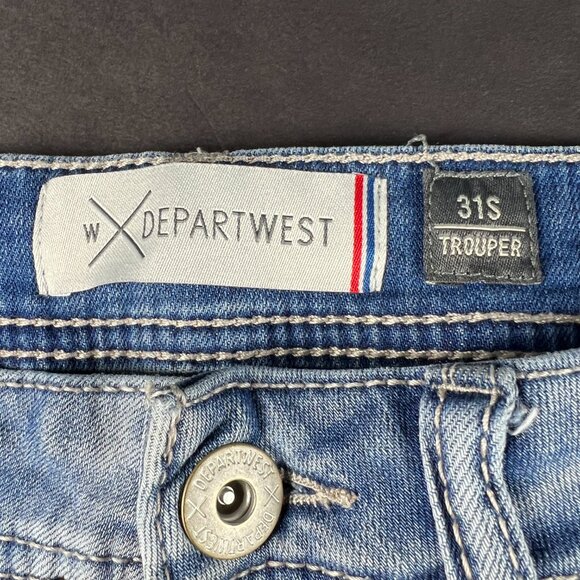 Departwest Jeans Men's 31x29 Skinny Trouper Light Blue Distressed Denim Tag 31 S - Picture 7 of 16